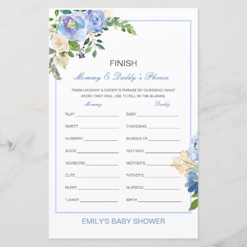 Editable Finish Mom and Dads Phrase Baby Shower