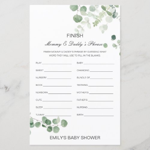 Editable Finish Mom and Dads Phrase Baby Shower