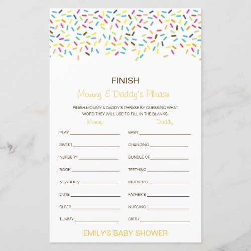 Editable Finish Mom and Dads Phrase Baby Shower