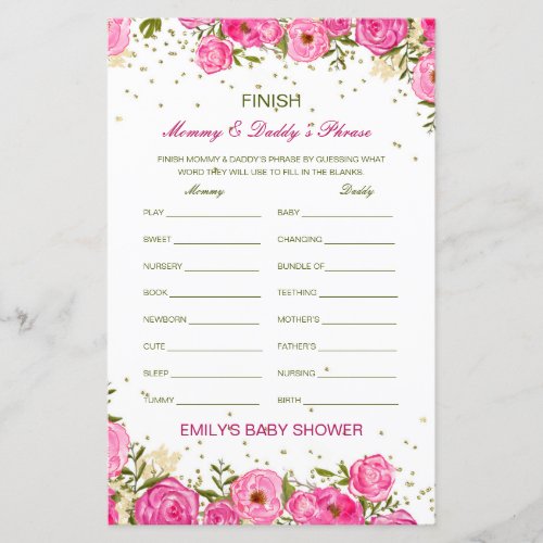 Editable Finish Mom and Dads Phrase Baby Shower