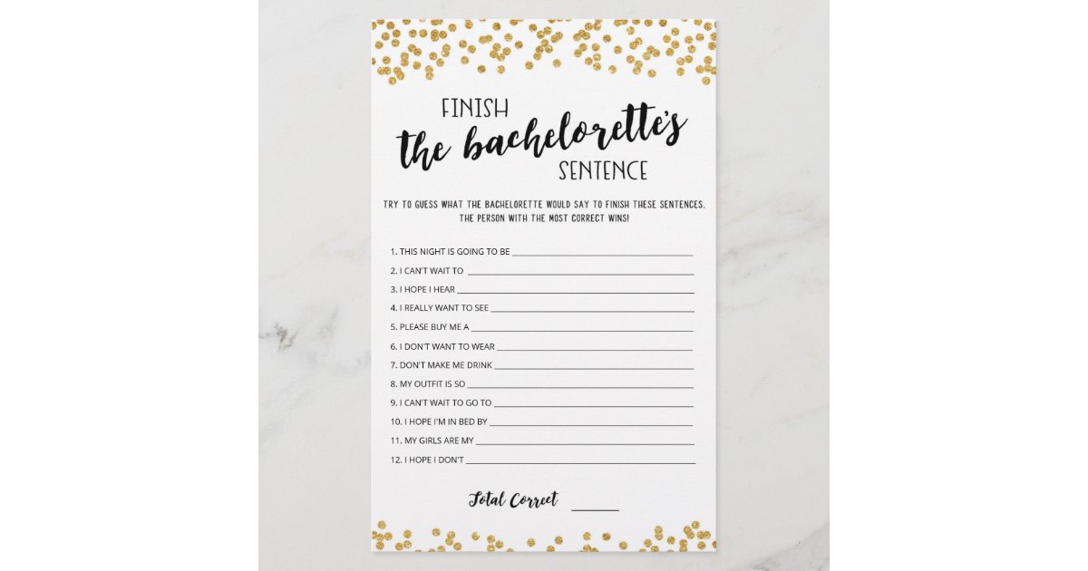 Editable Finish the Bachelorette's Sentence Game | Zazzle