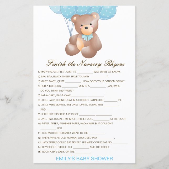 Editable Finish the Nursery Rhyme with Answer (Front)