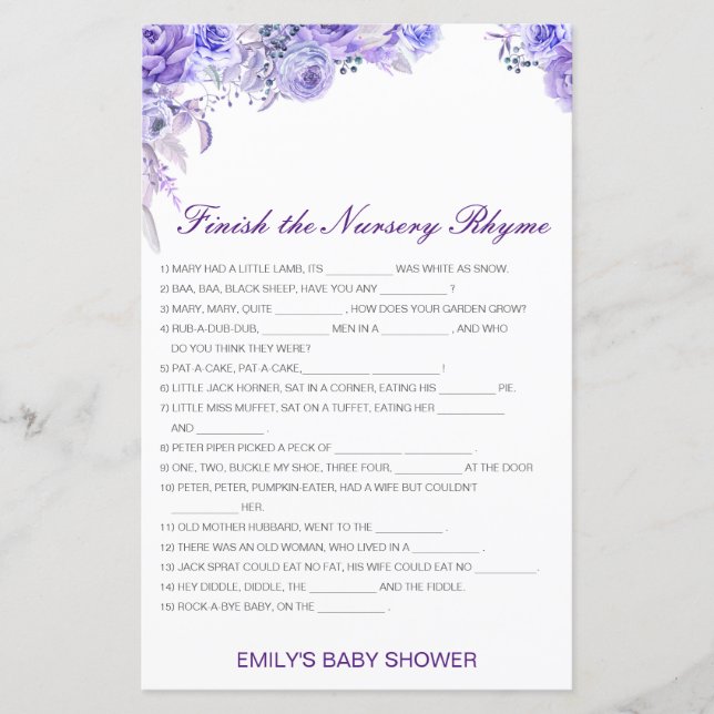 Editable Finish the Nursery Rhyme with Answer (Front)