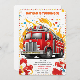 Editable Fire Truck Birthday Invitation