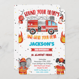 Editable Fire Truck Birthday Invitations