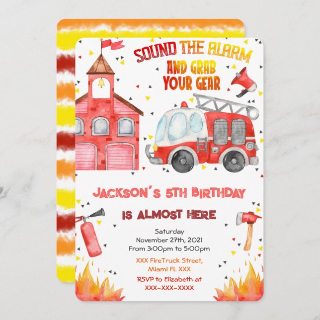 Editable Fire Truck Invitations (Front/Back)