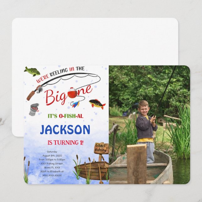 Editable Fishing Birthday Photo Invitation (Front/Back)