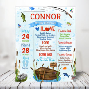 Editable Fishing First Milestone Birthday Poster