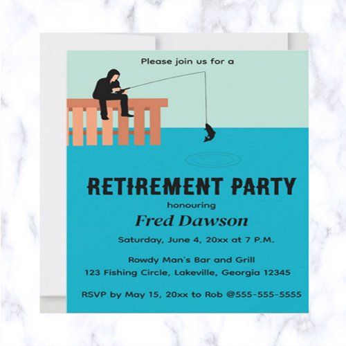 Editable Fishing Off The Dock Retirement Party Invitation