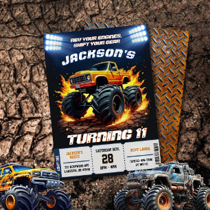 Editable Flame Monster Truck Birthday Invitation