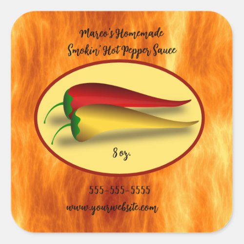 Editable Flames Smokin Hot Pepper Sauce Label