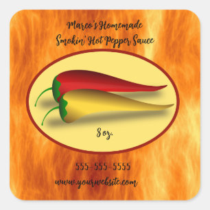 Editable Flames Smokin' Hot Pepper Sauce Label