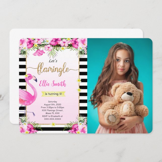 Editable Flamingo Photo Invitation (Front/Back)