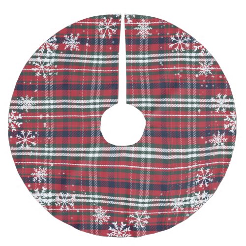 Editable flannel plaid pattern red green Christmas Brushed Polyester Tree Skirt