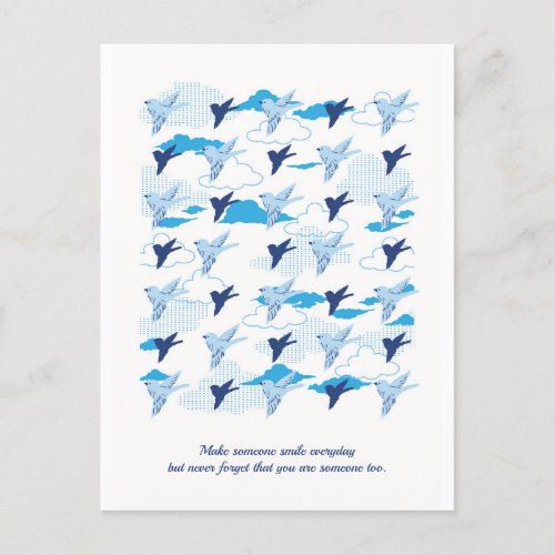Editable Flock of Blue Birds in the Sky Postcard