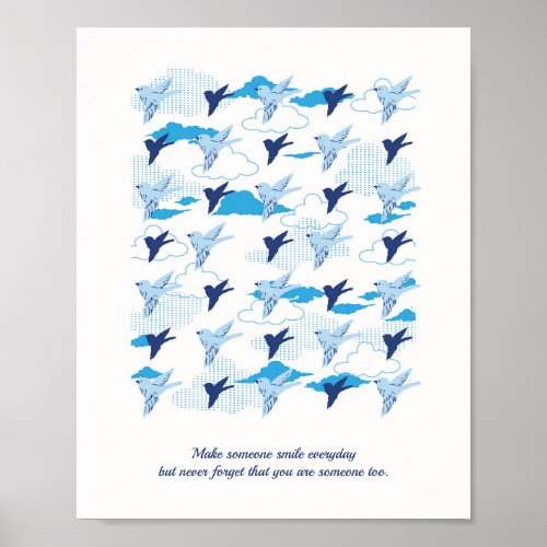 Editable Flock of Blue Birds Pattern Poster