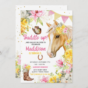 Editable Floral Cowgirl Horse Birthday Invitation