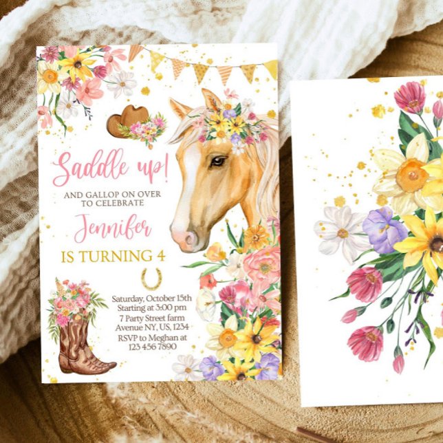 Editable Floral Horse Birthday Invitation Template (Creator Uploaded)