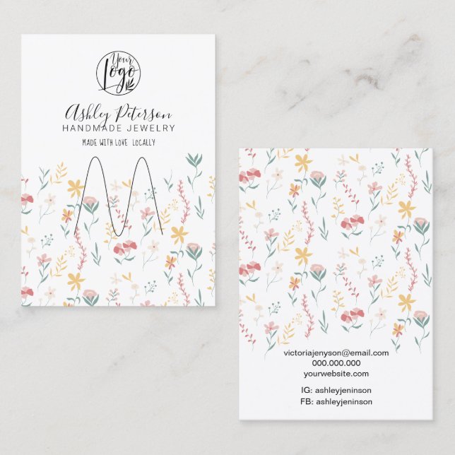 Editable floral logo  jewelry ring holder business card (Front/Back)