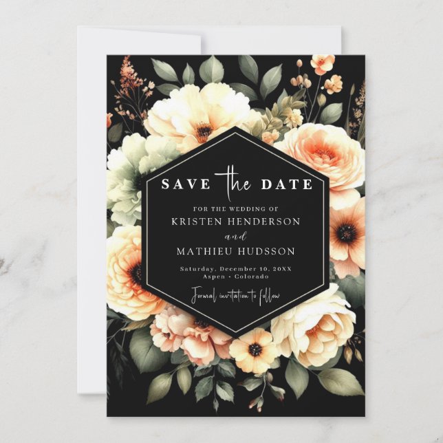  Editable Floral Peach Wedding  Save The Date (Front)
