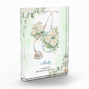 Editable Floral Stethoscope Nurse Doctor Thank You Acrylic Award