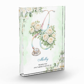 Editable Floral Stethoscope Nurse Doctor Thank You Acrylic Award