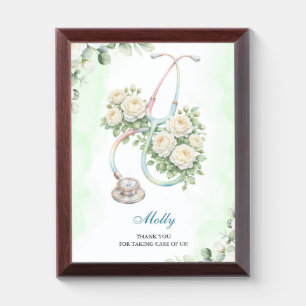 Editable Floral Stethoscope Nurse Doctor Thank You Award Plaque