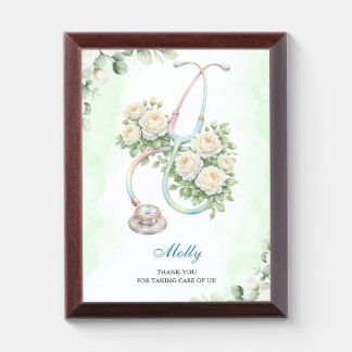 Editable Floral Stethoscope Nurse Doctor Thank You Award Plaque