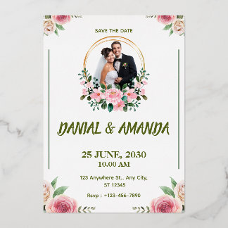 Editable Floral Wedding Save The Date Invitation Foil Invitation