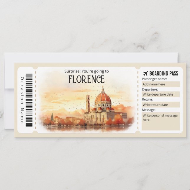 Editable Florence Plane ticket, Italy Trip Invitation (Front)