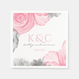 Pink Gray Wedding Napkins Zazzle Editable Flower Color Watercolor Wedding Napkin