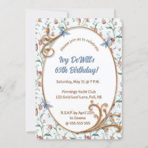Editable Flowers and Blue Butterflies Invitation