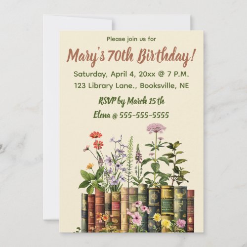 Editable Flowers and Books Birthday Invitation