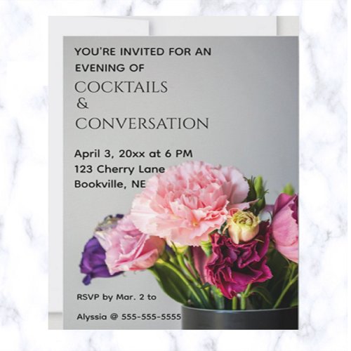 Editable Flowers Cocktails and Conversation Invitation