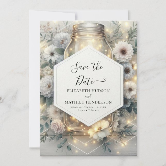  Editable Flowers Mason Jar Wedding Save The Date (Front)