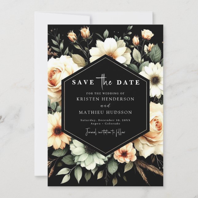 Editable Flowers Peach Wedding Save The Date (Front)