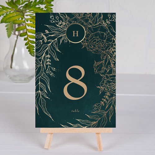 Editable Foil Gold Emerald Wreath Wedding Table Number