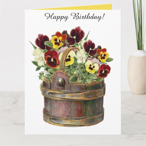 Editable Folded Pansies in a Bucket Card