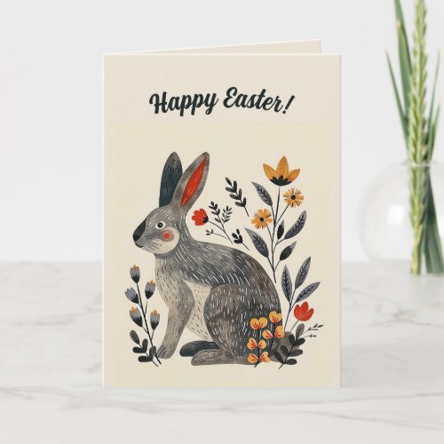 Editable Folk Art Bunny Card