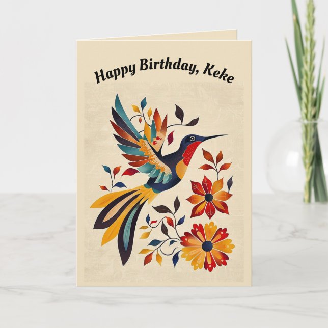 Editable Folk Art Hummingbird Card (Front)