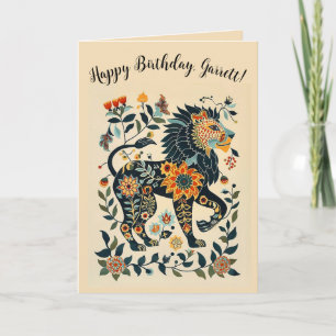 Editable Folk Art Lion Card