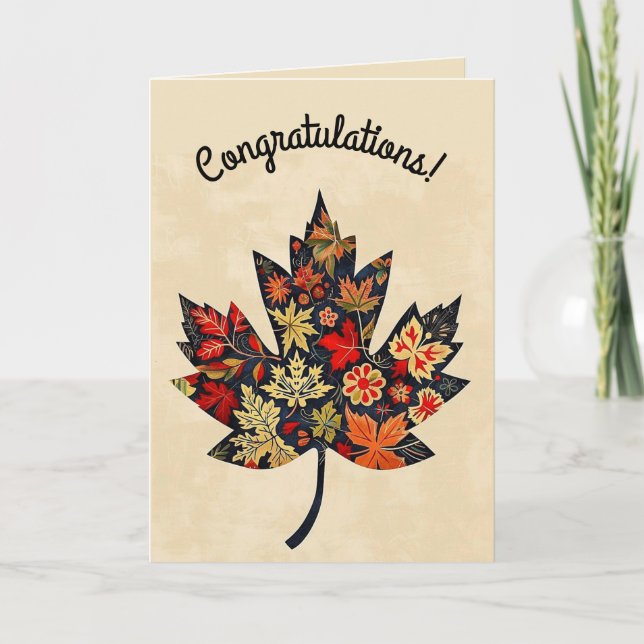 Editable Folk Art Maple Leaf Card (Front)