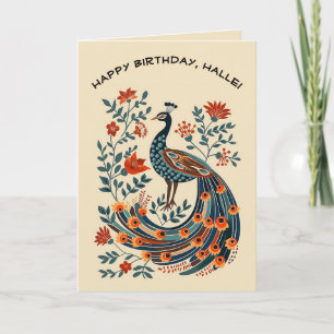 Editable Folk Art Peacock Card
