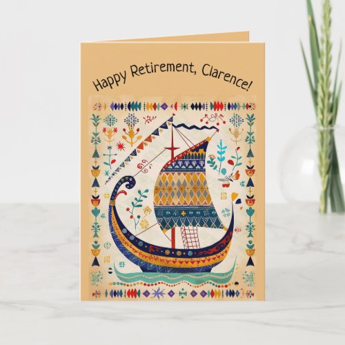 Editable Folk Art Sailng Ship Card