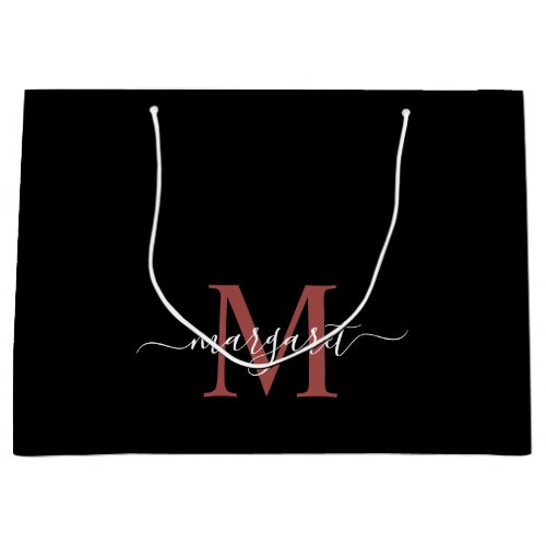 Editable Font Color Custom Monogram Script Black  Large Gift Bag