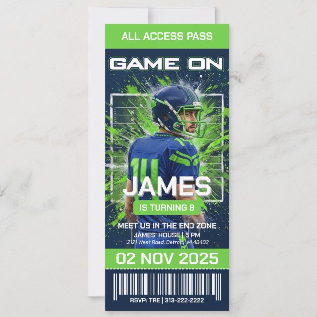 Editable Football Ticket Birthday Invitation (Front)