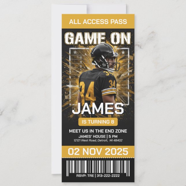 Editable Football Ticket Birthday Invitation (Front)