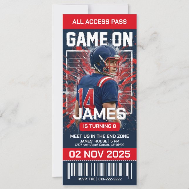 Editable Football Ticket Birthday Invitation (Front)