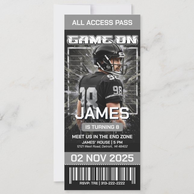 Editable Football Ticket Birthday Invitation (Front)