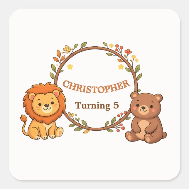Editable Forest Animals Birthday Envelope Sticker (Front)
